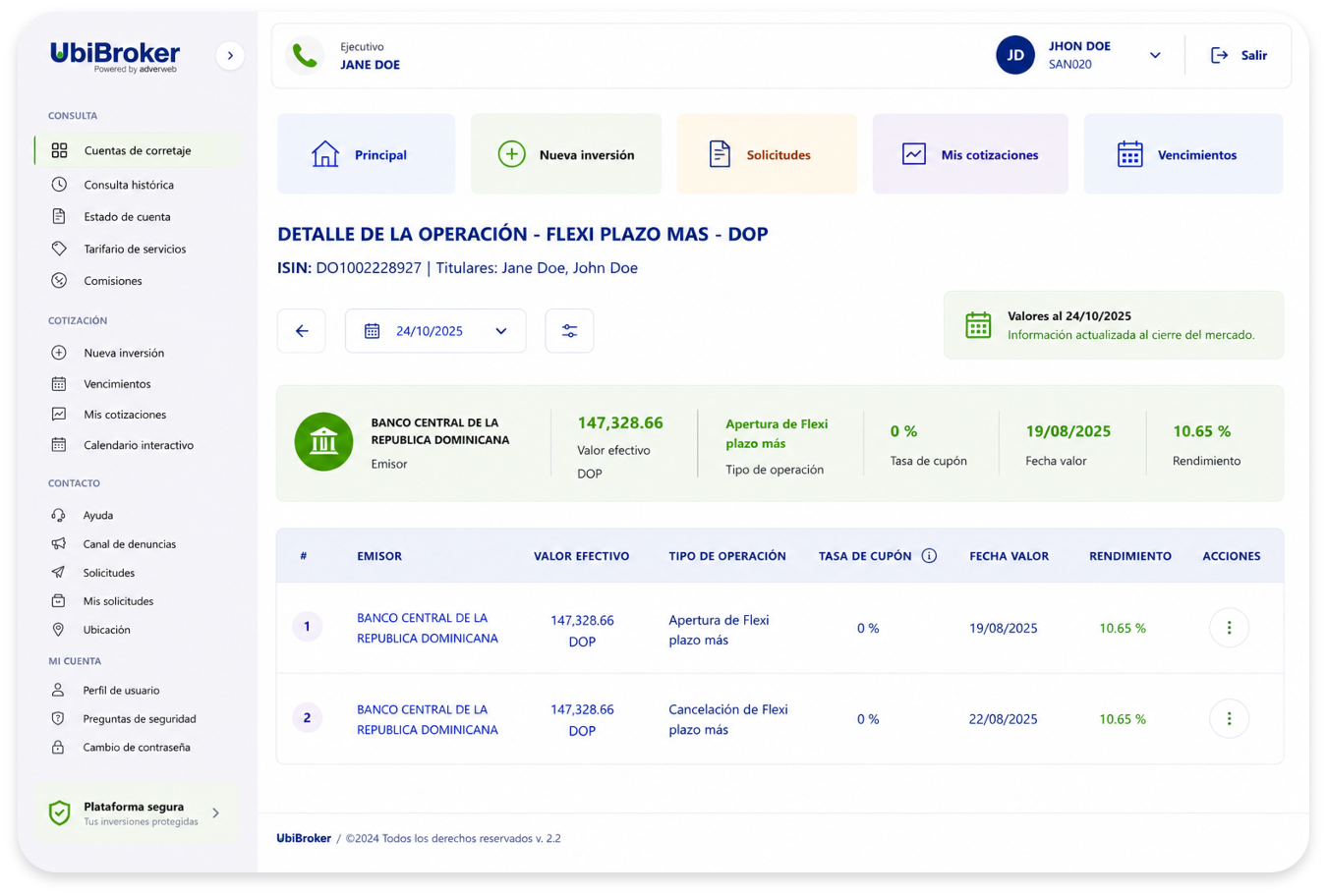 Consulta de portafolio en UbiBroker