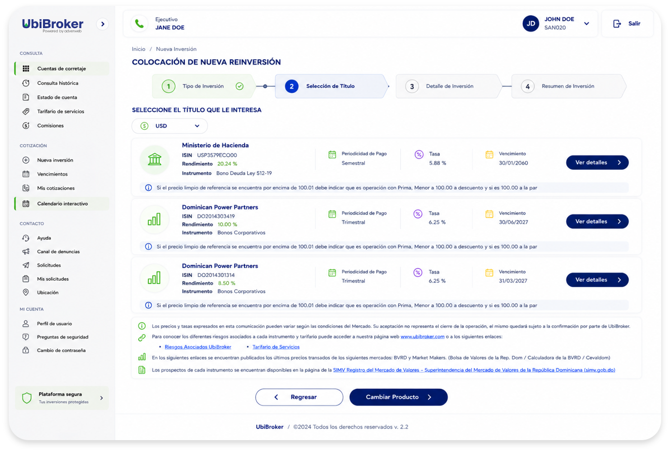 Administración de inversiones en UbiBroker